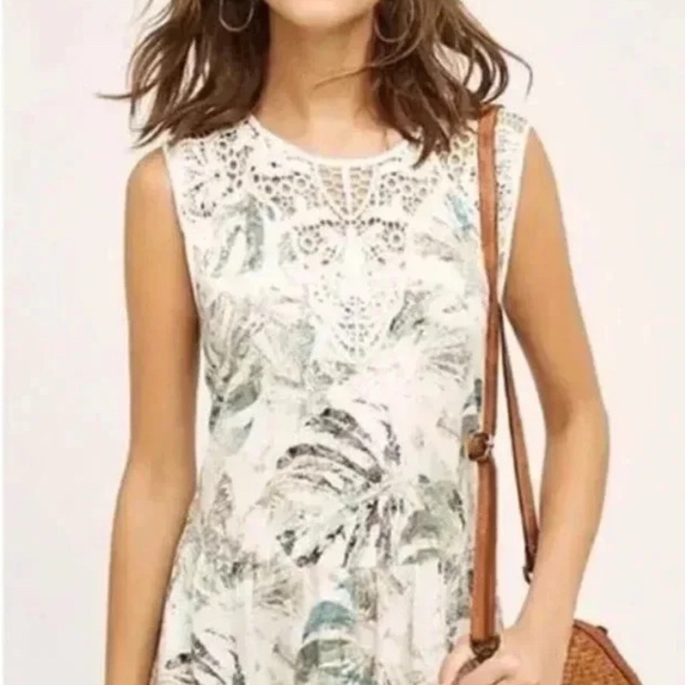 Floral Sleeveless Top - White and Green